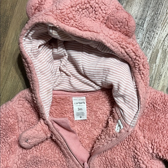 Cozy Pink Fuzzy Fleece Hooded Baby Zippy Footies 3m - Picture 2 of 4